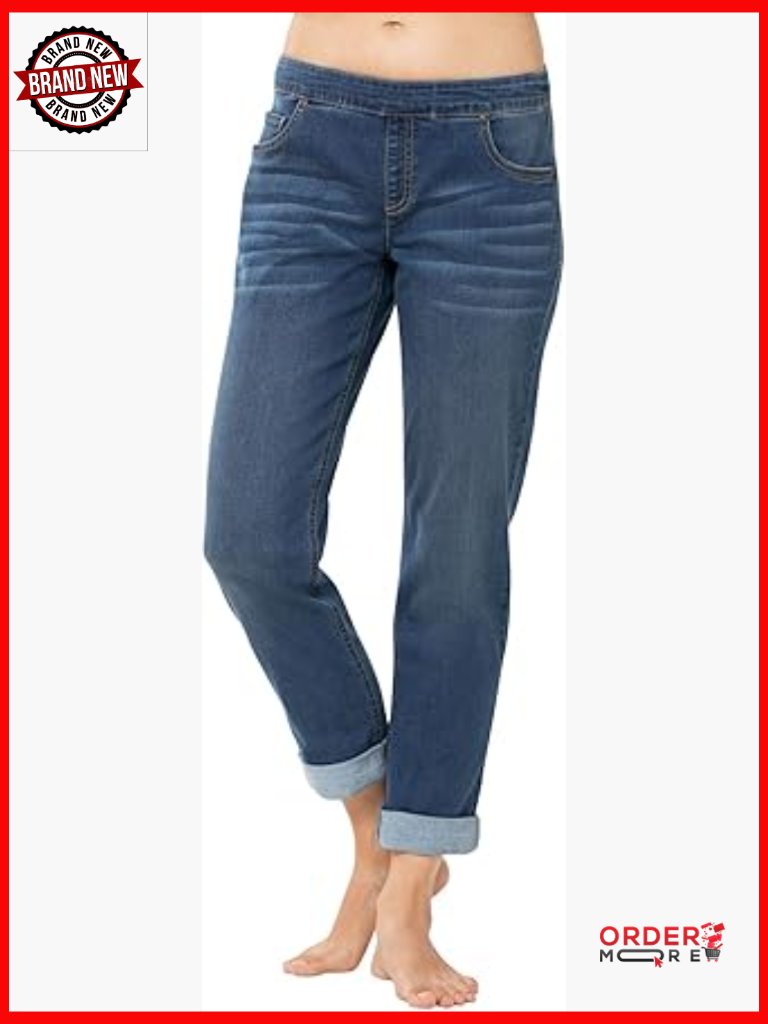 Boyfriend Jeans With Elastic Waist Pull On Jeggings Stretchy Denim